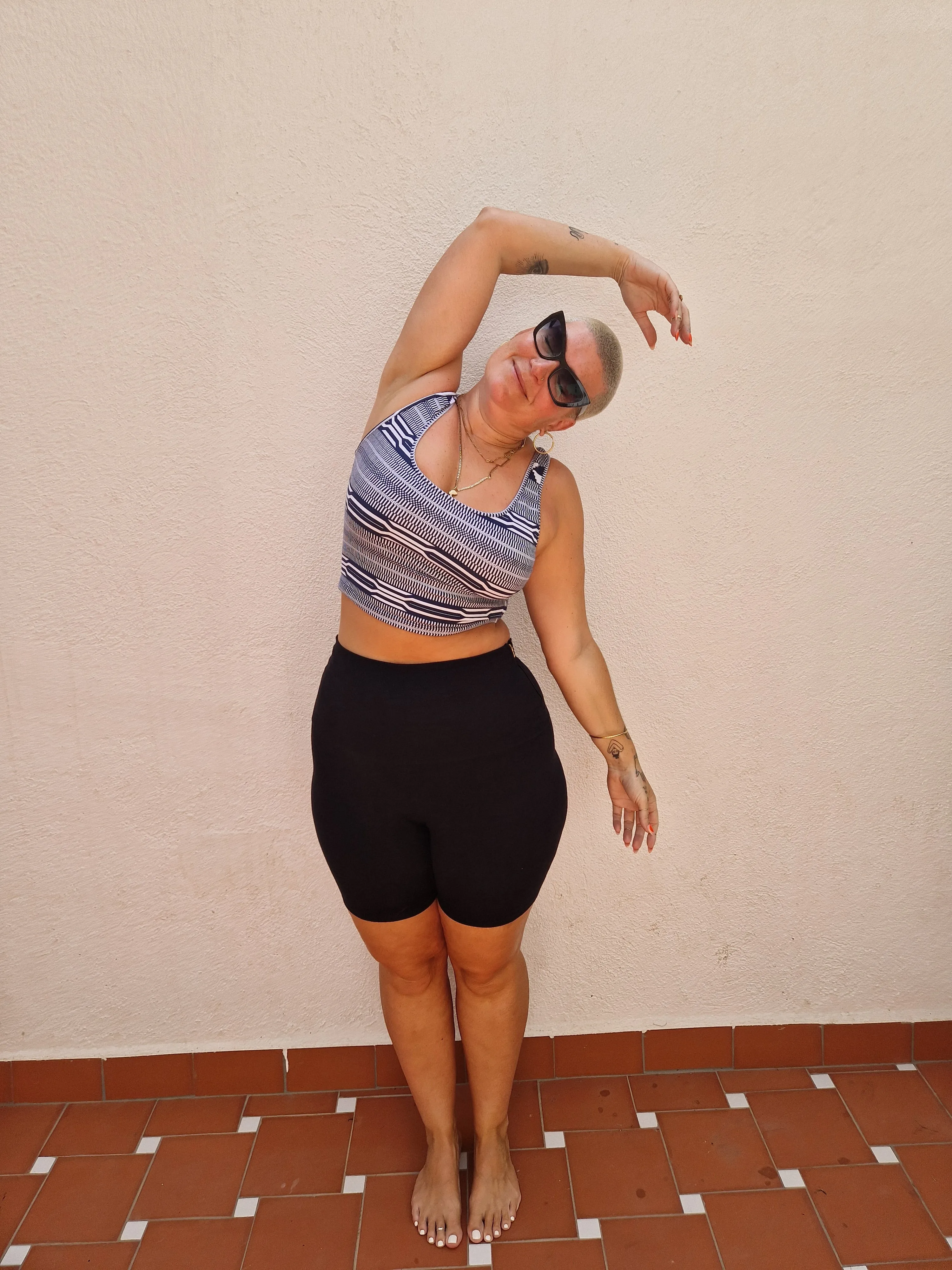 Shinni Neck Crop Tank Top in Choki Navy sold by Manners London