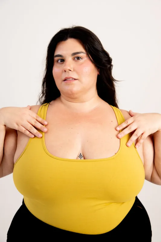 Shinni Neck Full Length Tank Top In Mustard Seed sold by Manners London