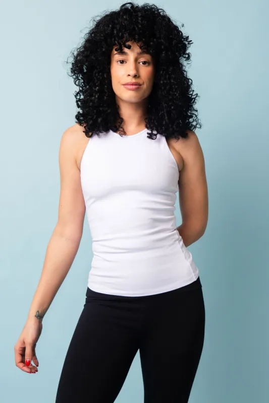 Iza Full Length Vest Top in White sold by Manners London