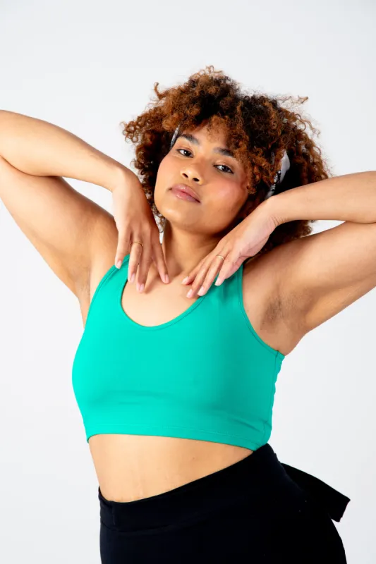 Cross Back Crop Bra In Teal sold by Manners London