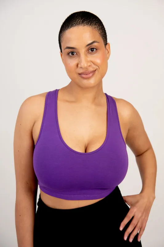 Cross Back Crop Bra In T.Purple sold by Manners London