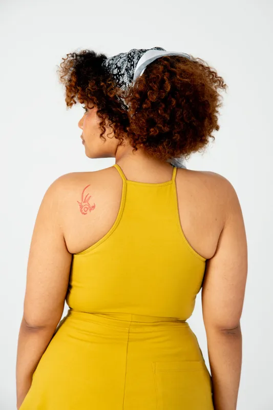 Eka Racer Crop Top In Mustard Seed sold by Manners London