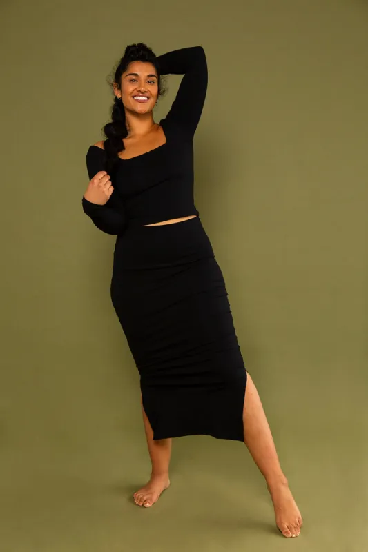 Kafu Midi Skirt in Black sold by Manners London