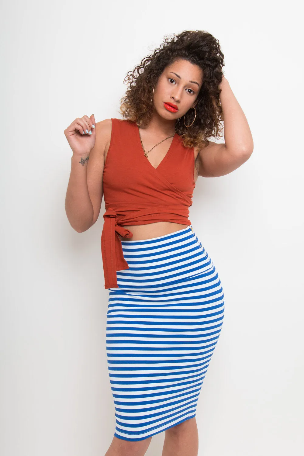 Favell Pencil Skirt In Royal Stripe sold by Manners London product image thumbnail 5