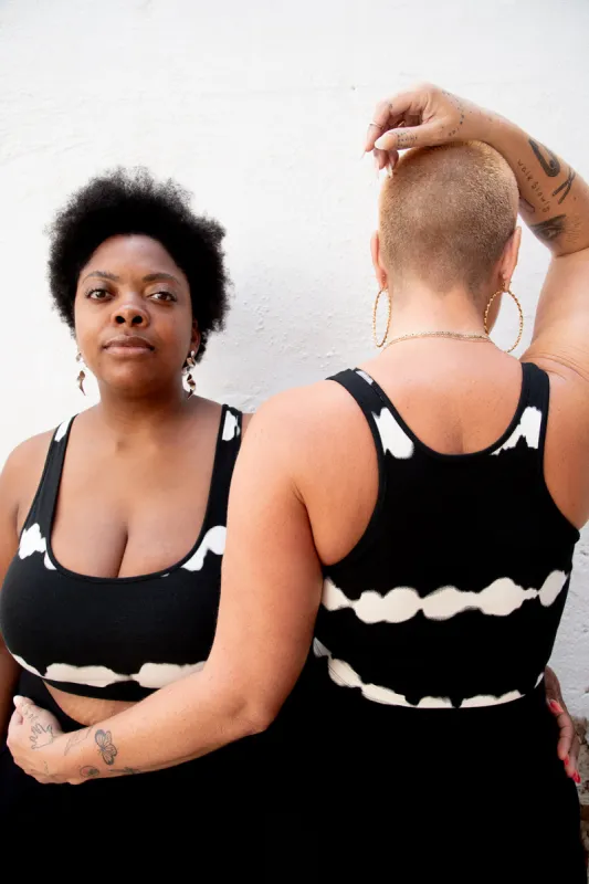 Shinni Neck Crop Tank in Blot Black sold by Manners London