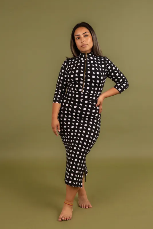 Zip Midi Dress 3/4 Sleeve Petite in Esk sold by Manners London