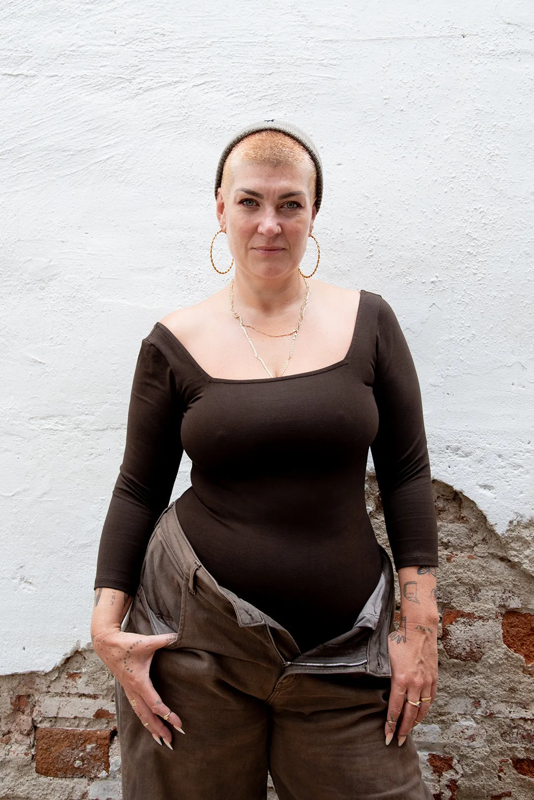 New Square Neck Full Length Top (Long Sleeves) in Cafe sold by Manners London product image thumbnail 2