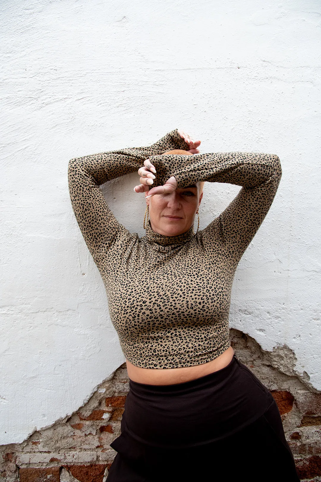 Turtle Neck Long Sleeve Crop Top with Hole in Classic Leopard sold by Manners London product image thumbnail 5