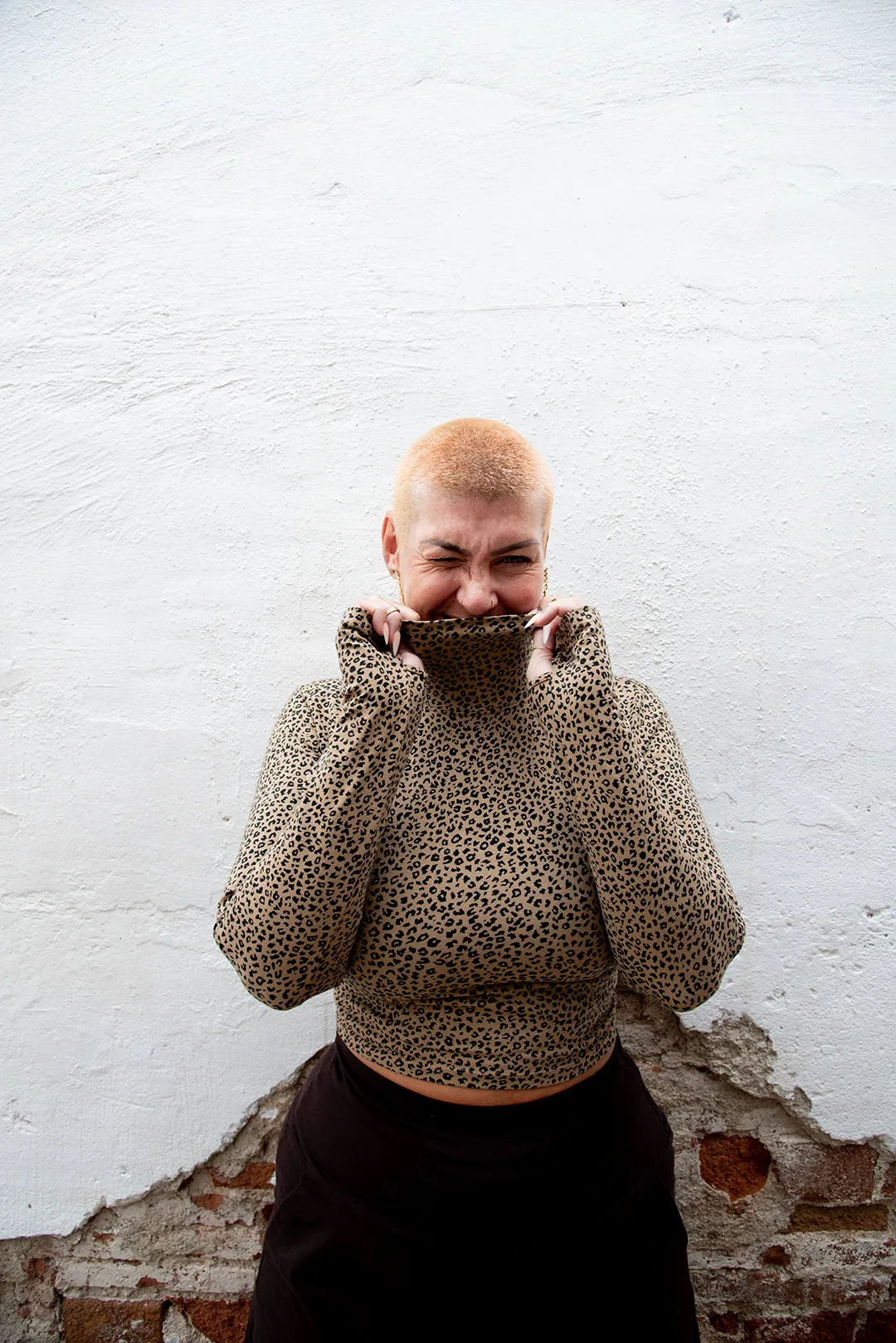 Turtle Neck Long Sleeve Crop Top with Hole in Classic Leopard sold by Manners London product image thumbnail 3