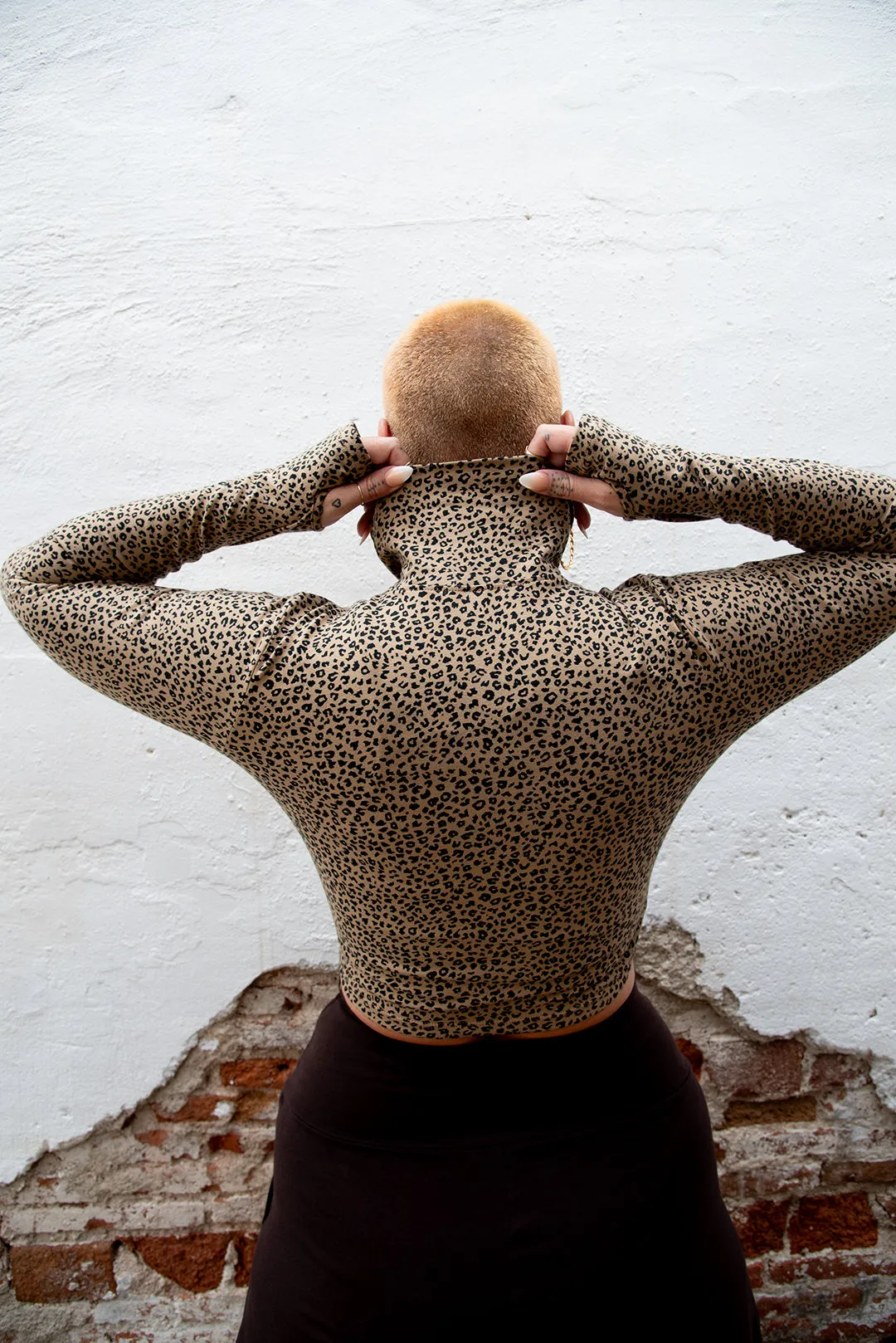 Turtle Neck Long Sleeve Crop Top with Hole in Classic Leopard sold by Manners London product image thumbnail 2