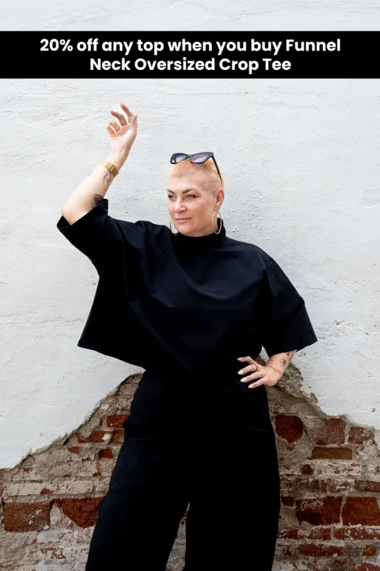 Funnel Neck Oversized Crop Tee in Black sold by Manners London