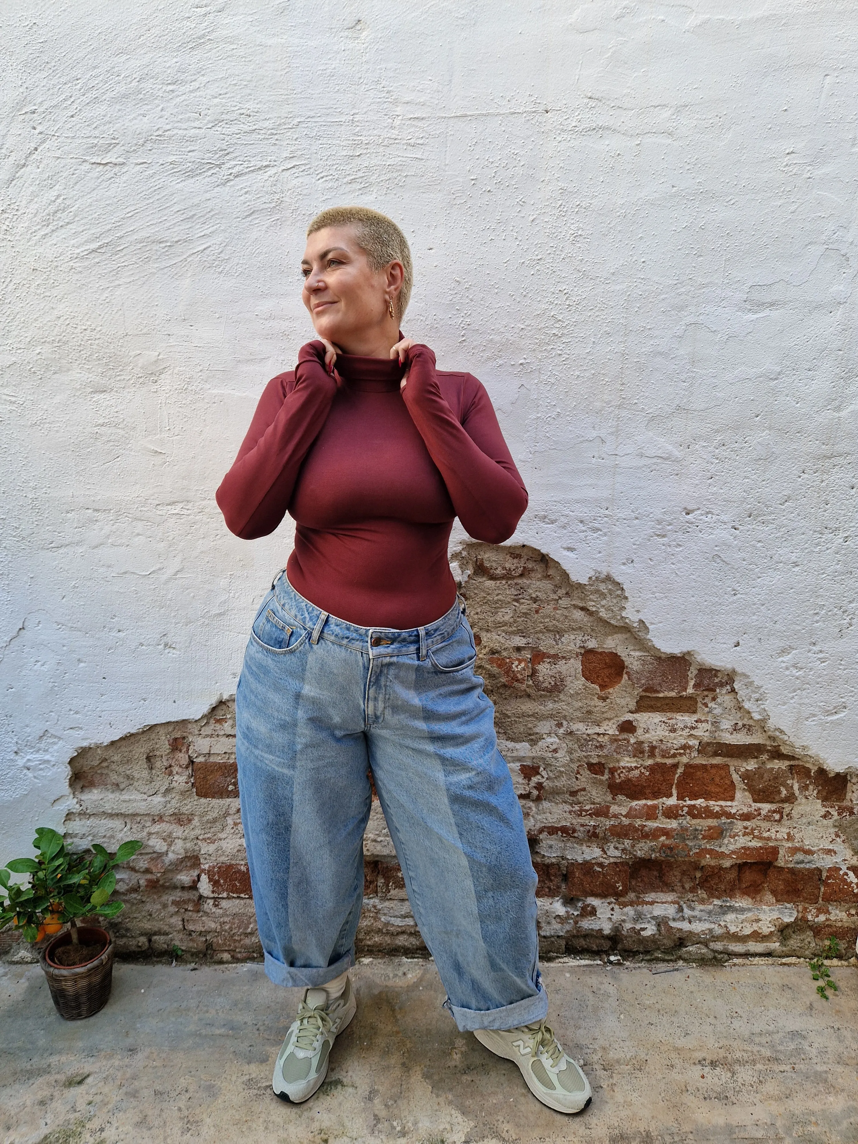 Turtle Neck Long Sleeve Full Length Top with Hole in Tawny Port sold by Manners London product image thumbnail 4