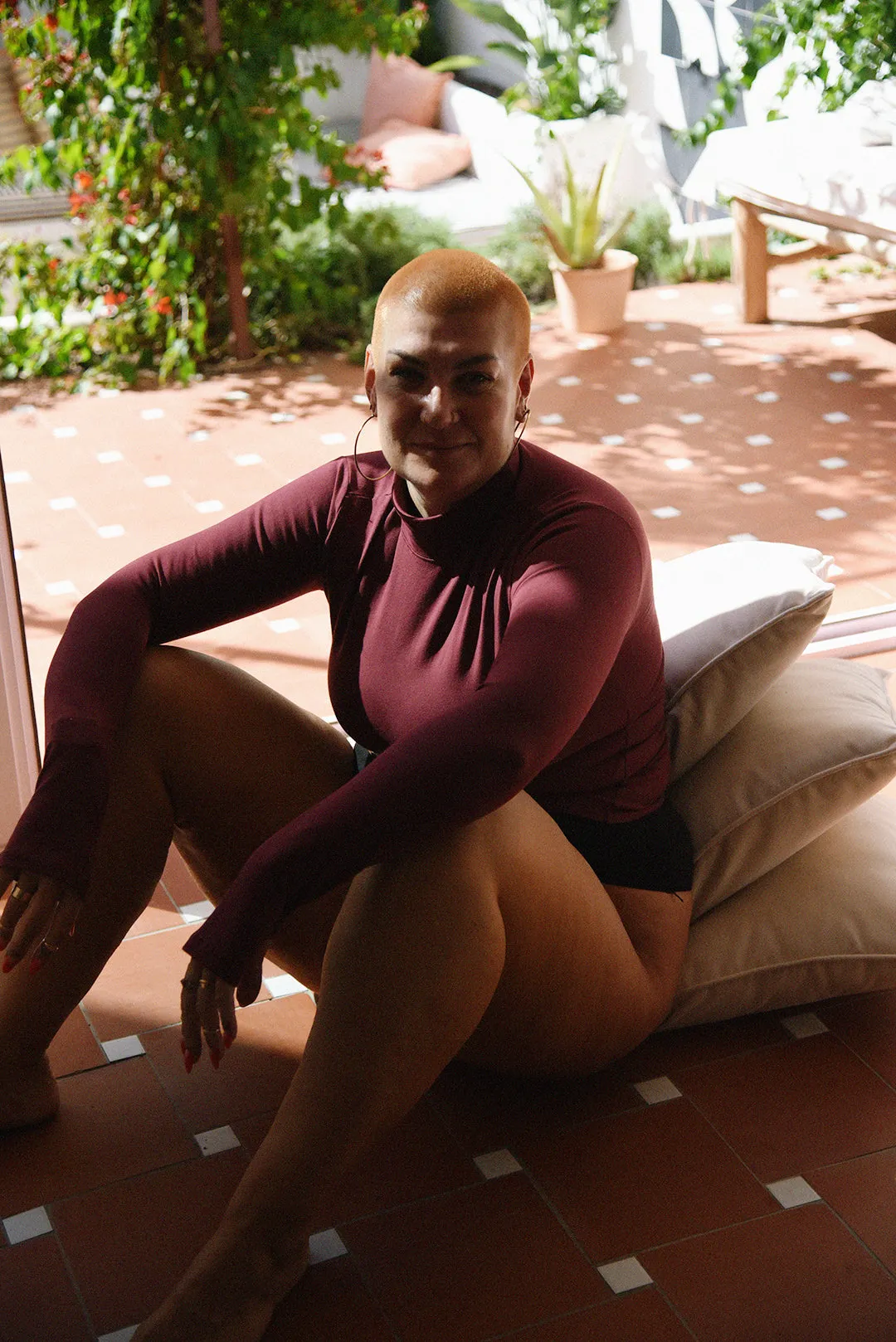 Turtle Neck Long Sleeve Full Length Top with Hole in Tawny Port sold by Manners London product image thumbnail 3