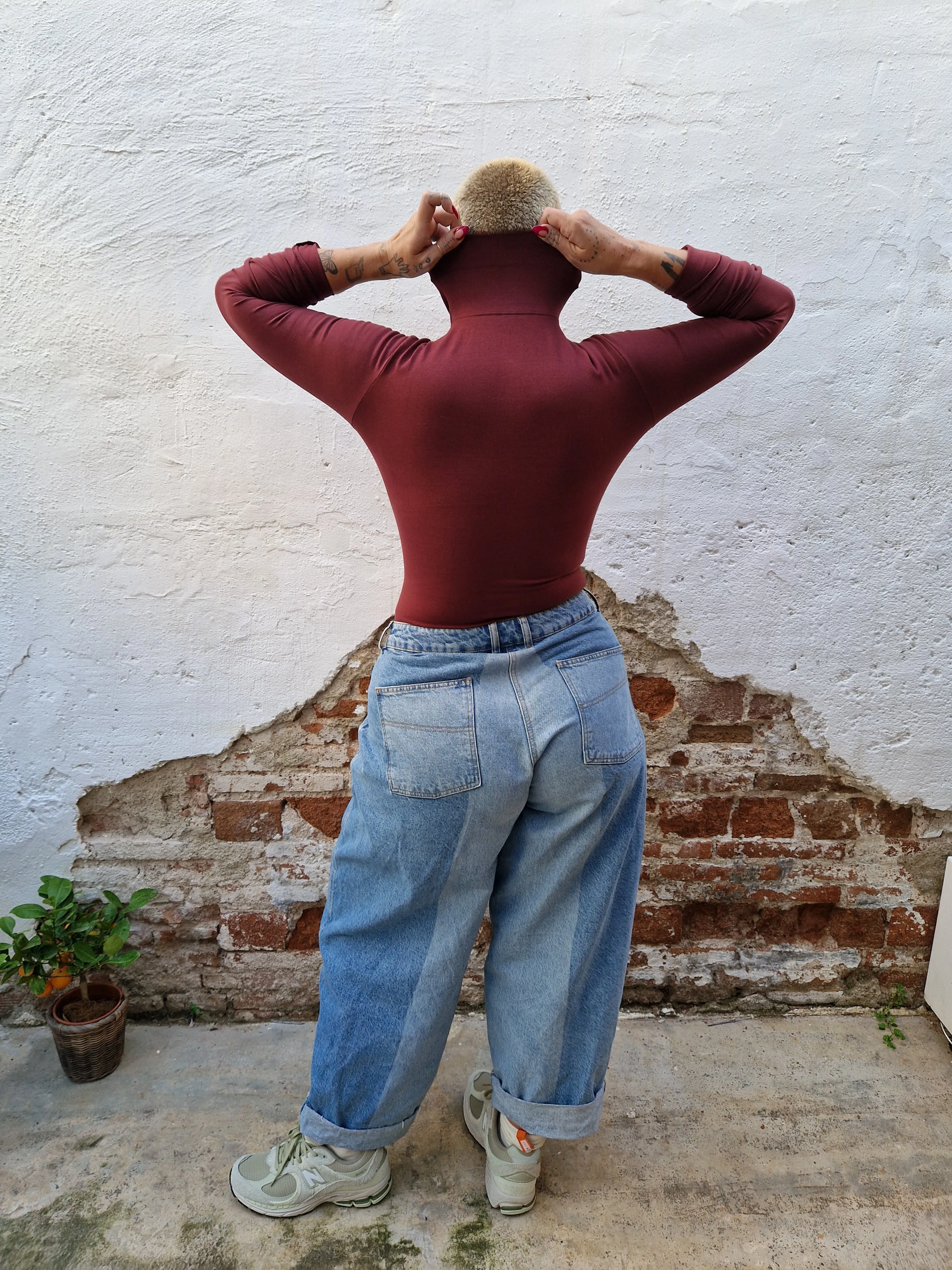 Turtle Neck Long Sleeve Full Length Top with Hole in Tawny Port sold by Manners London product image thumbnail 5