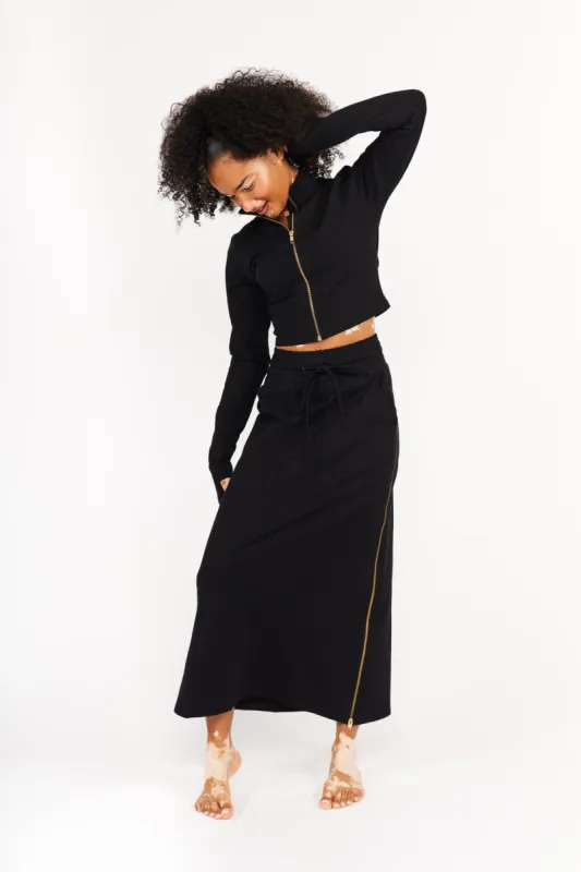 Zip Jacket Crop Long Sleeve with Hole in Black sold by Manners London