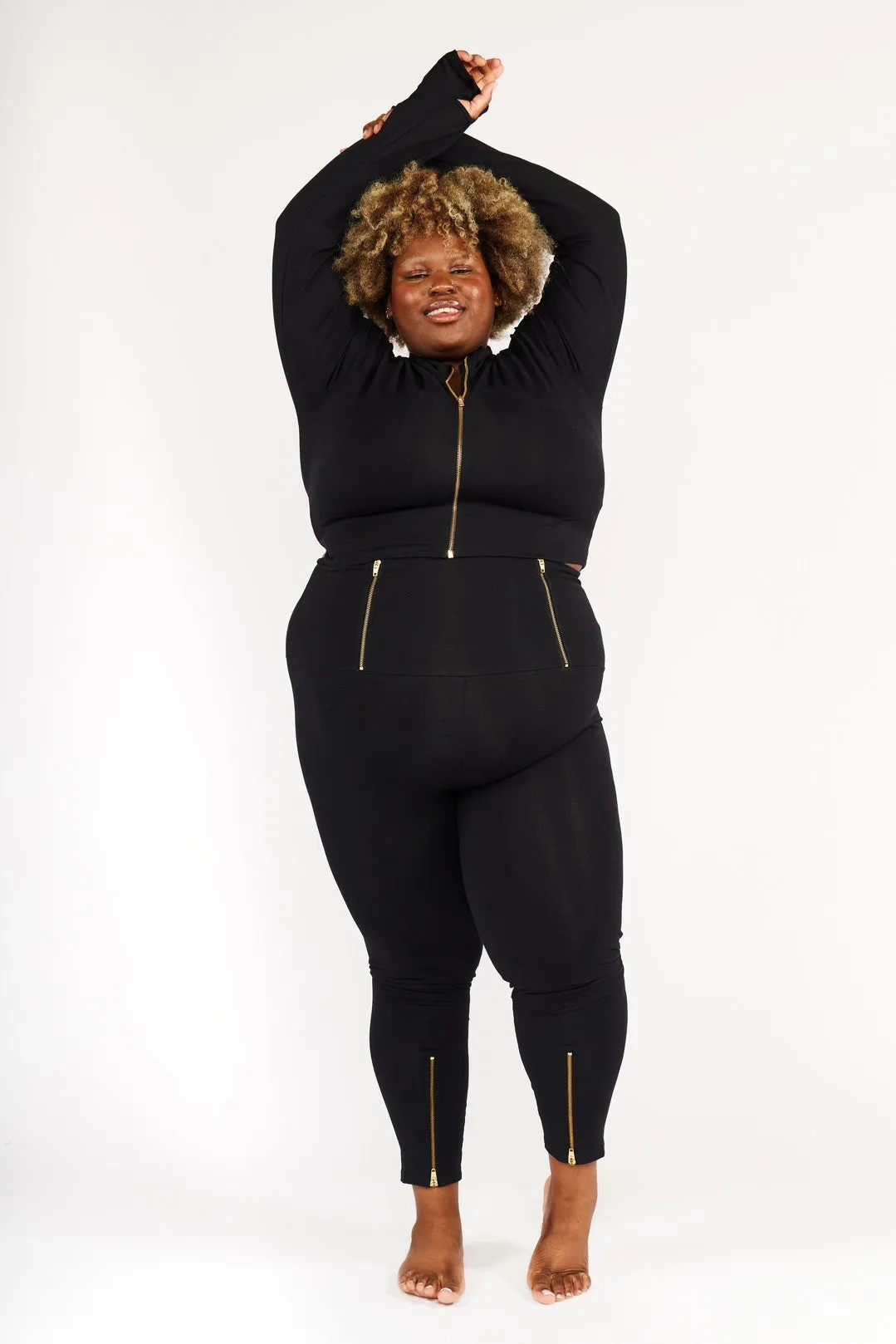 Zip Jacket Crop Long Sleeve with Hole in Black sold by Manners London product image thumbnail 4