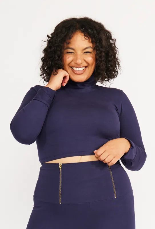 Turtle Neck Long Sleeve Crop Top with Hole in Eclipse sold by Manners London