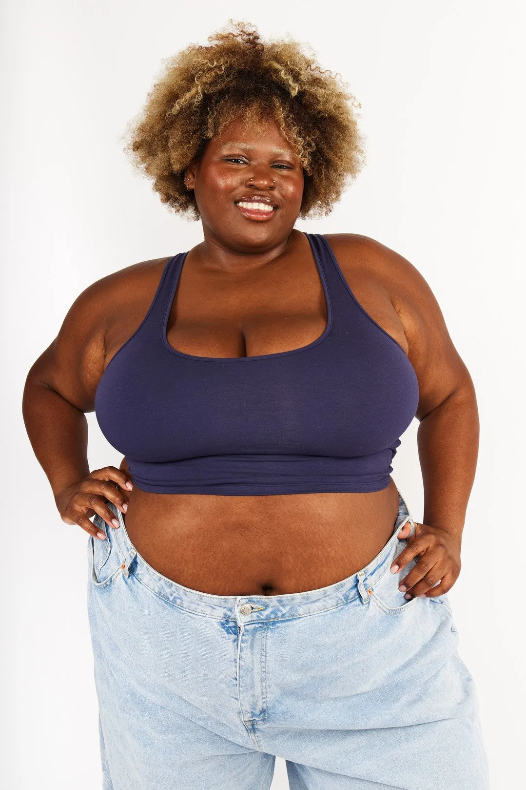 Shinni Neck Crop Tank Top In Eclipse sold by Manners London