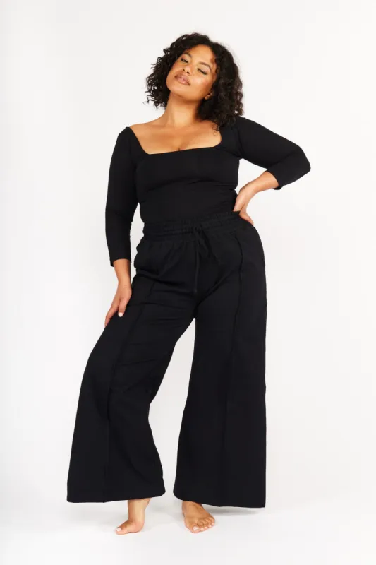 New Square Neck Full Length Top (Long Sleeves) in Black sold by Manners London