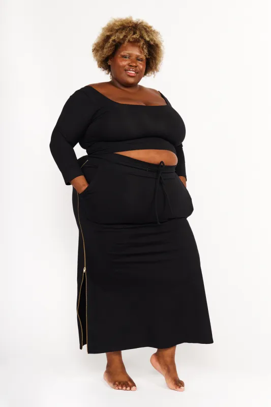 New Square Neck Crop Top (Long Sleeves) in Black sold by Manners London