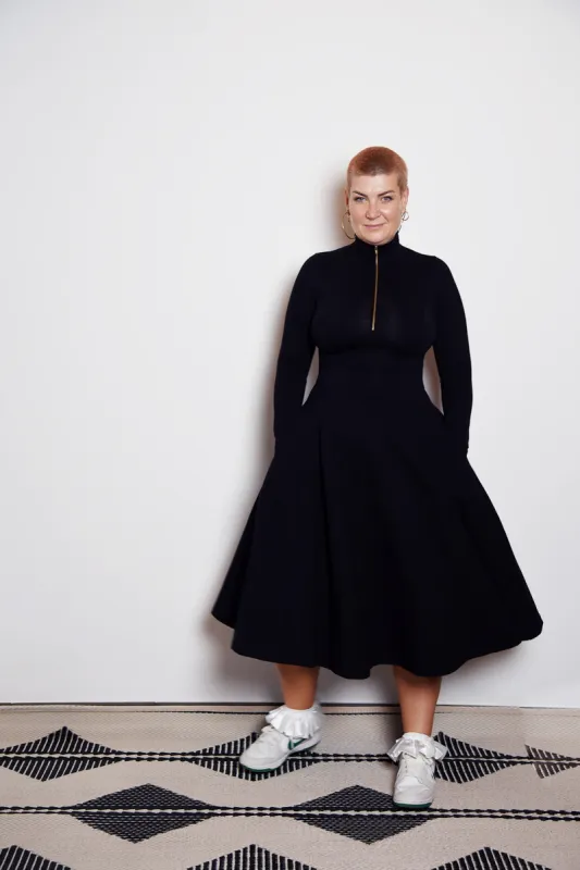 Asri Zip Dress Midi Long Sleeve Petite in Black LIMITED EDITION! sold by Manners London