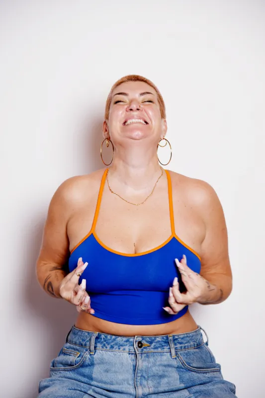 Crop Vest Top in Forgetmenot with Tangerine Straps LIMITED EDITION sold by Manners London