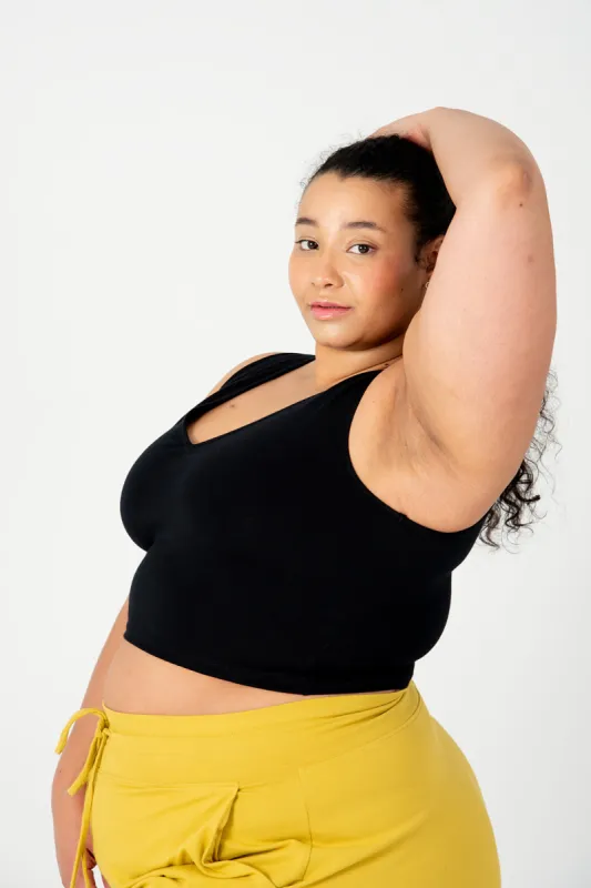 Reversible V-Neck Sleeveless Crop Top In Black sold by Manners London
