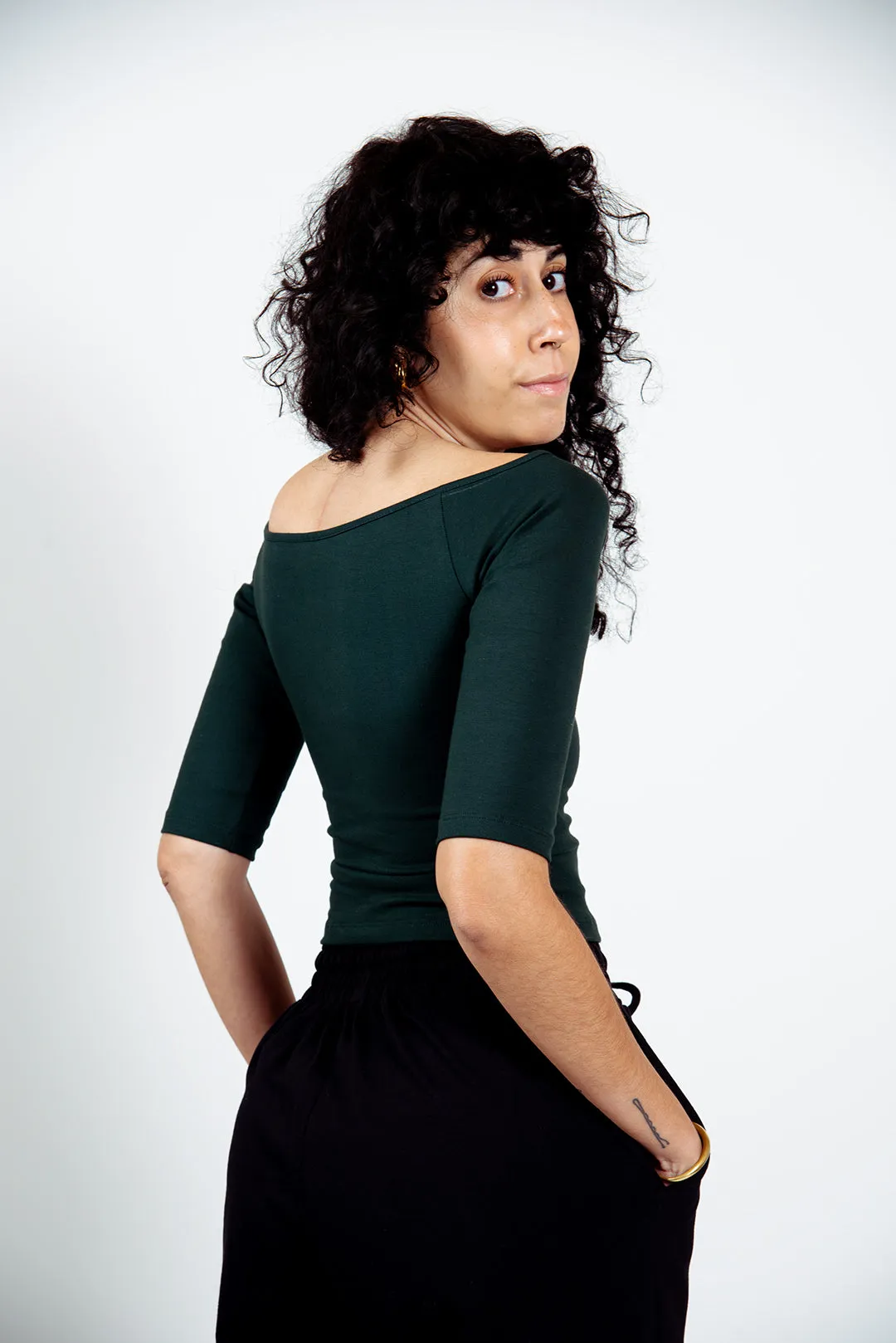 Bardot Mid Crop Top in Forest Green sold by Manners London product image thumbnail 5