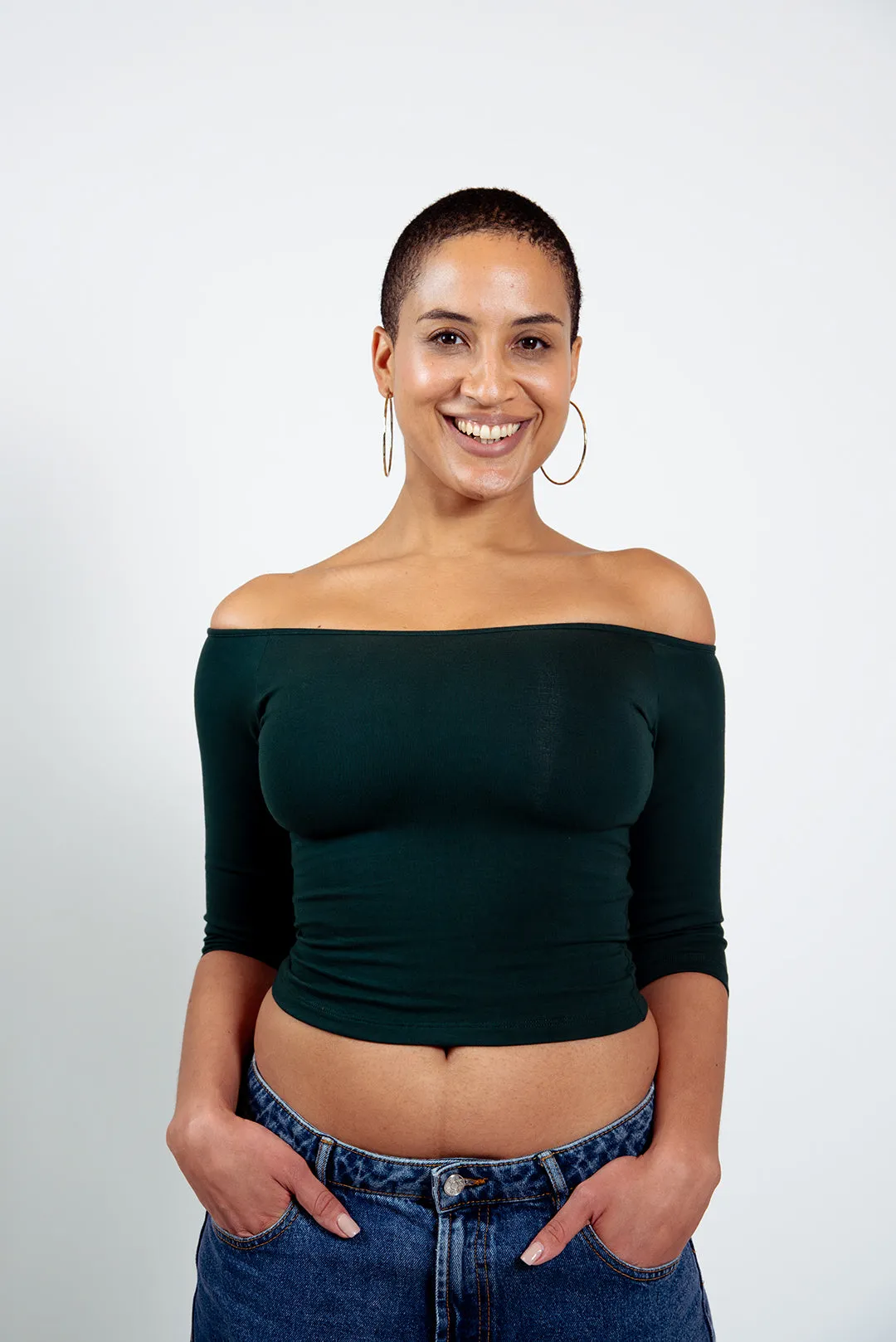 Bardot Mid Crop Top in Forest Green sold by Manners London product image thumbnail 4