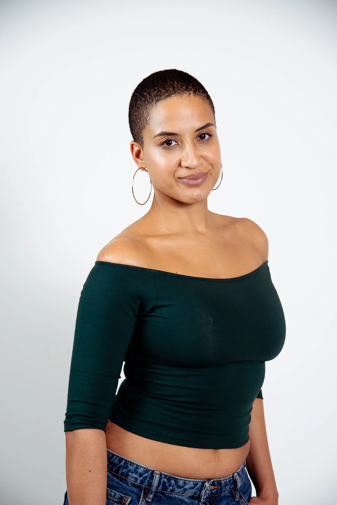 Bardot Mid Crop Top in Forest Green sold by Manners London product image thumbnail 2