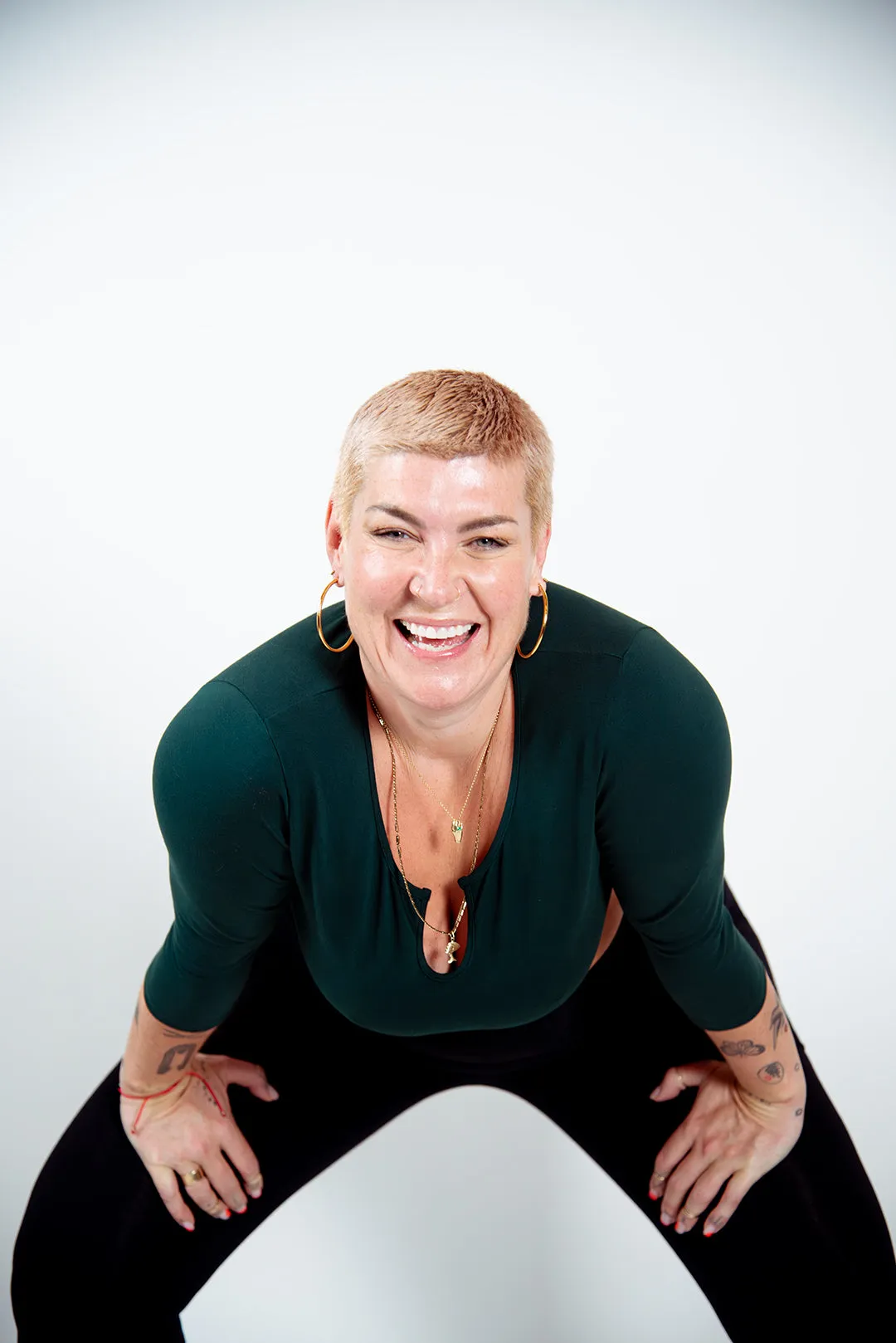 U Front Crop Top 3/4 sleeves in Forest Green sold by Manners London product image thumbnail 4