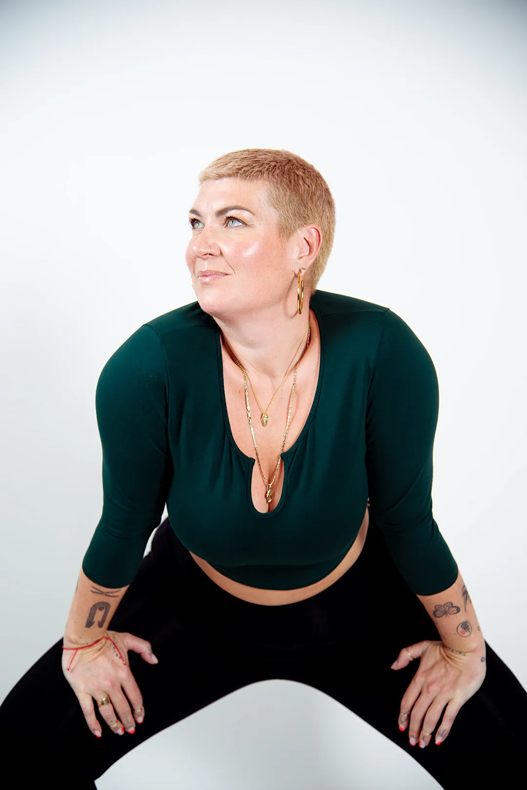 U Front Crop Top 3/4 sleeves in Forest Green sold by Manners London product image thumbnail 2