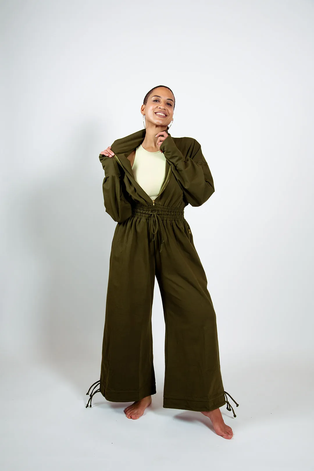 Boiler Suit Petite in Khaki Green sold by Manners London