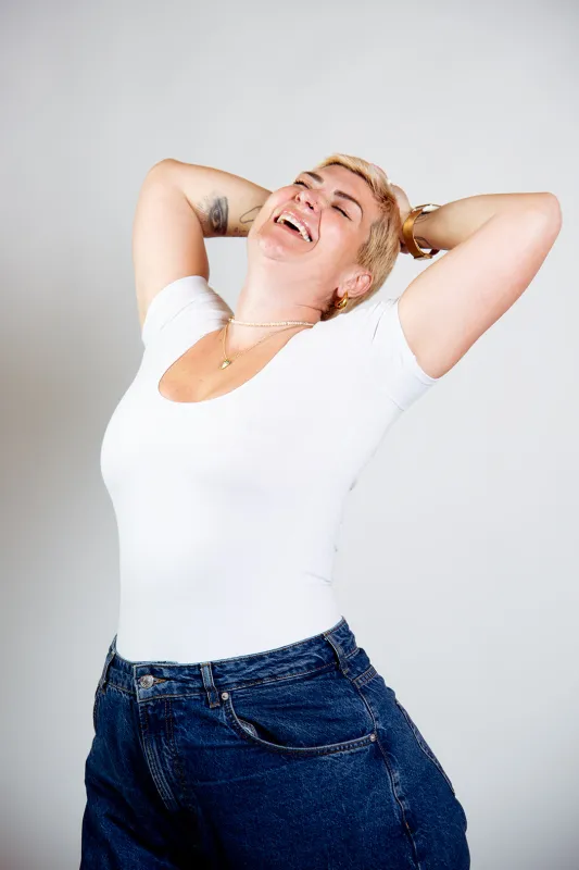 Reversible Full Length Tee Top in White made by Manners London
