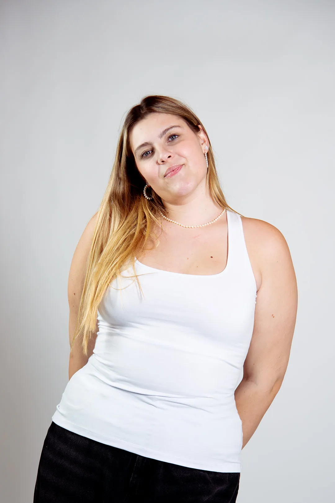 Shinni Neck Full Length Tank in White sold by Manners London product image thumbnail 3