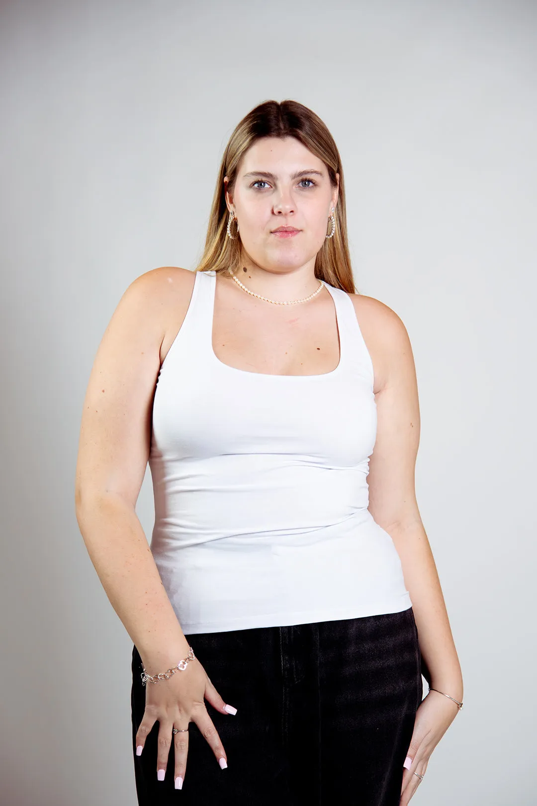 Shinni Neck Full Length Tank in White sold by Manners London product image thumbnail 2