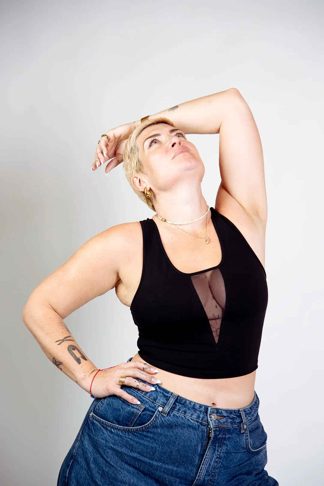 Mesh V-Neck Crop Top sleeveless in Black sold by Manners London product image thumbnail 2