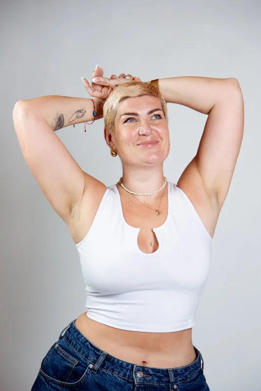 U Front Crop Top sleeveless in White sold by Manners London