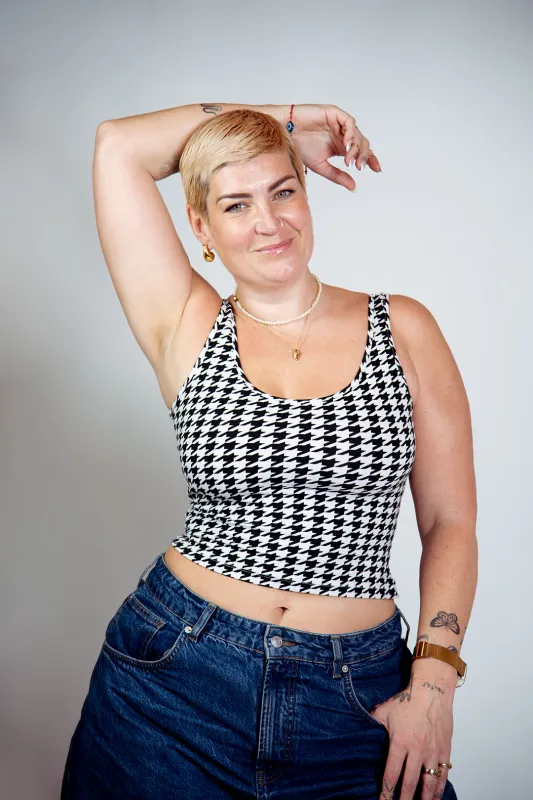 Api Mid Crop Top in Houndstooth Print sold by Manners London