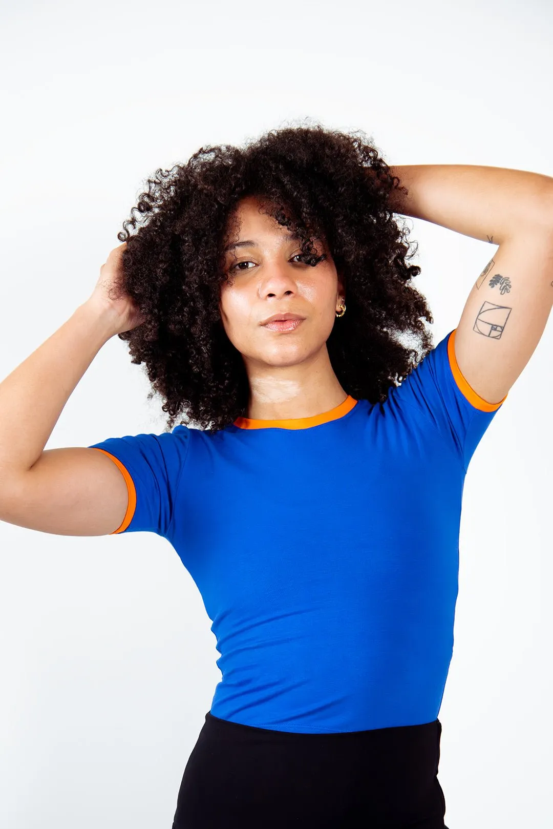 Crew Neck T-shirt in Full Length in Forgetmenot/Tangerin edging sold by Manners London product image thumbnail 4