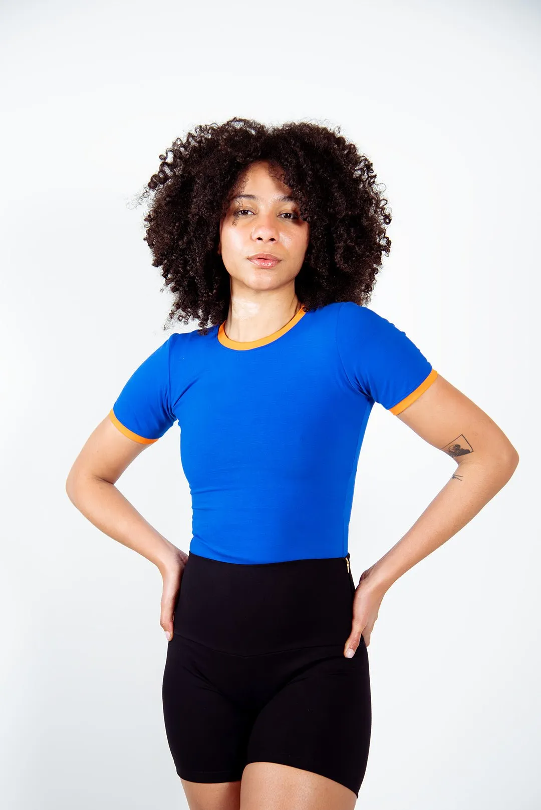 Crew Neck T-shirt in Full Length in Forgetmenot/Tangerin edging sold by Manners London product image thumbnail 2