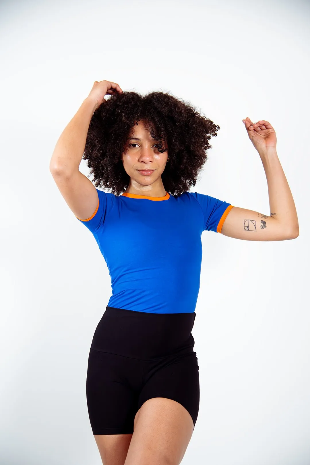 Crew Neck T-shirt in Full Length in Forgetmenot/Tangerin edging sold by Manners London product image thumbnail 3