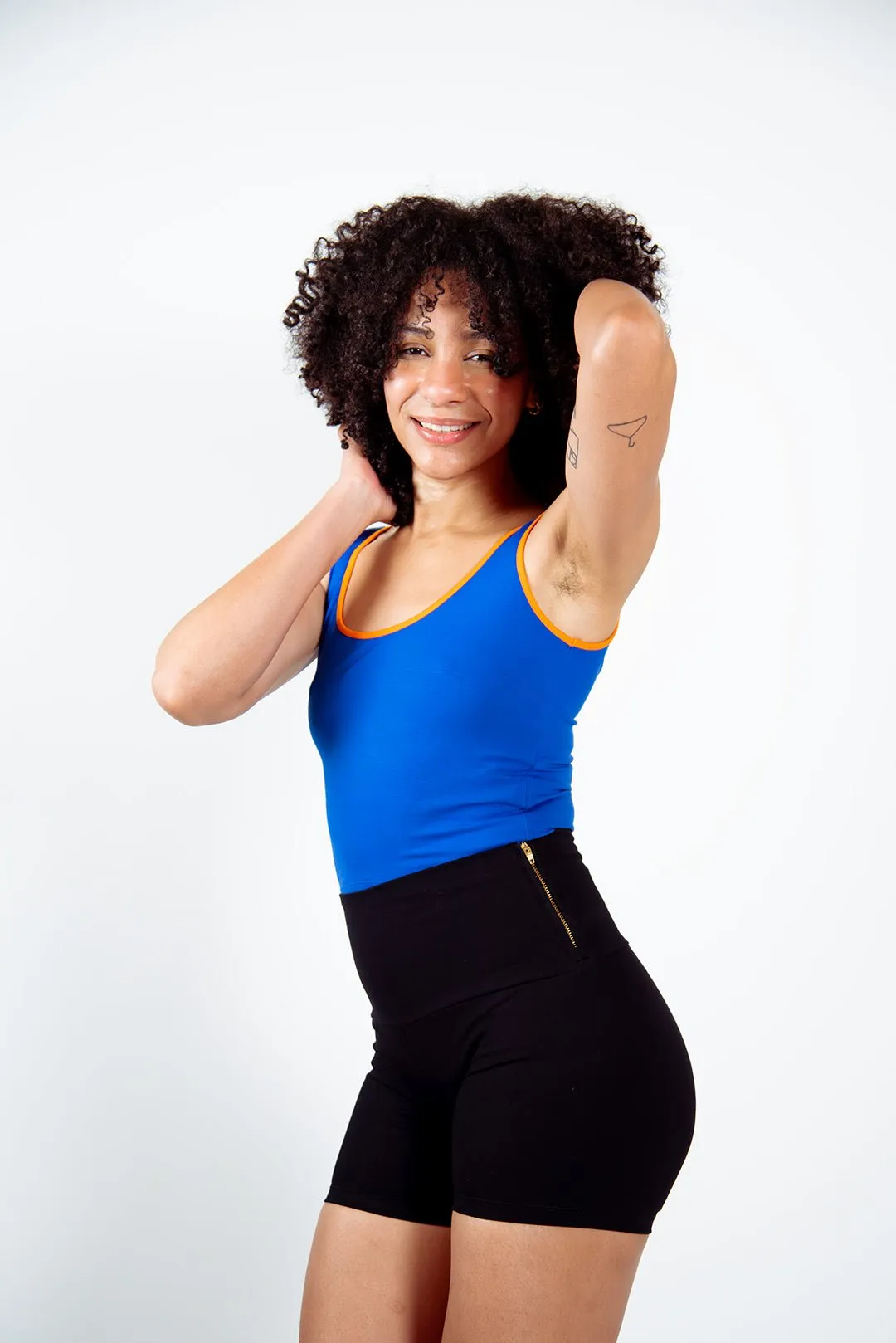 Api Mid Crop Top in Forgetmenot/Tangerine edging sold by Manners London product image thumbnail 5