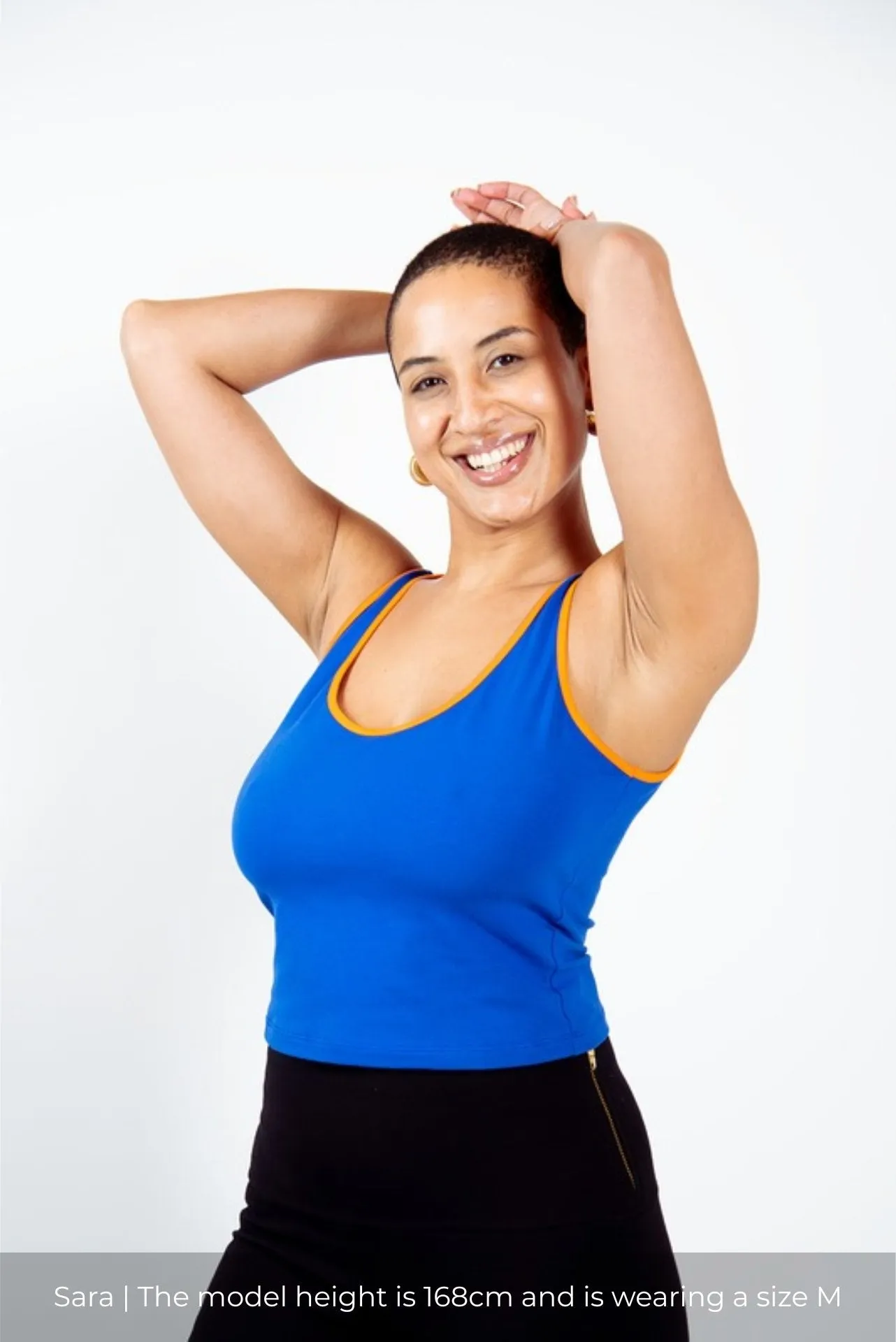 Api Mid Crop Top in Forgetmenot/Tangerine edging sold by Manners London product image thumbnail 3