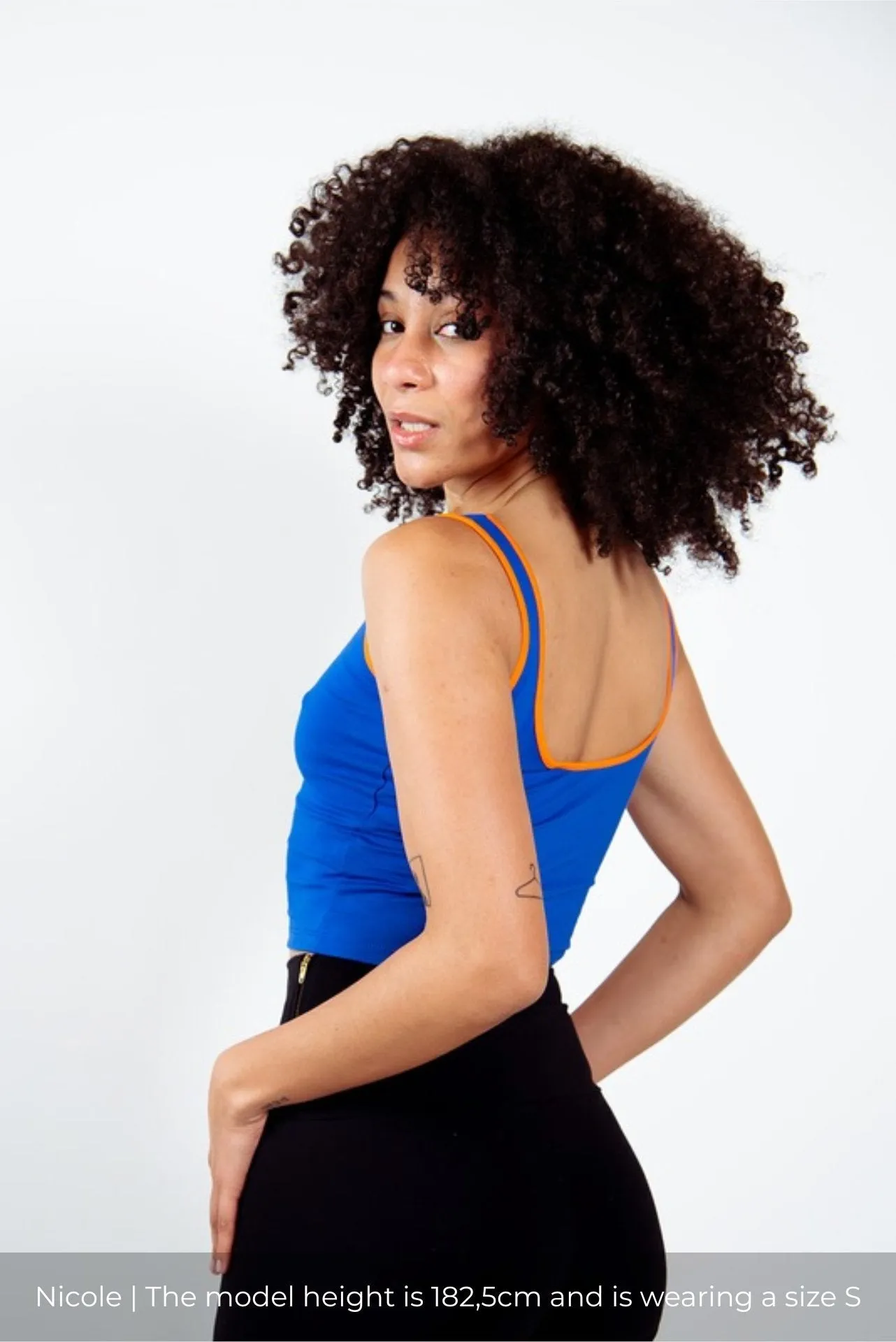 Api Mid Crop Top in Forgetmenot/Tangerine edging sold by Manners London product image thumbnail 2