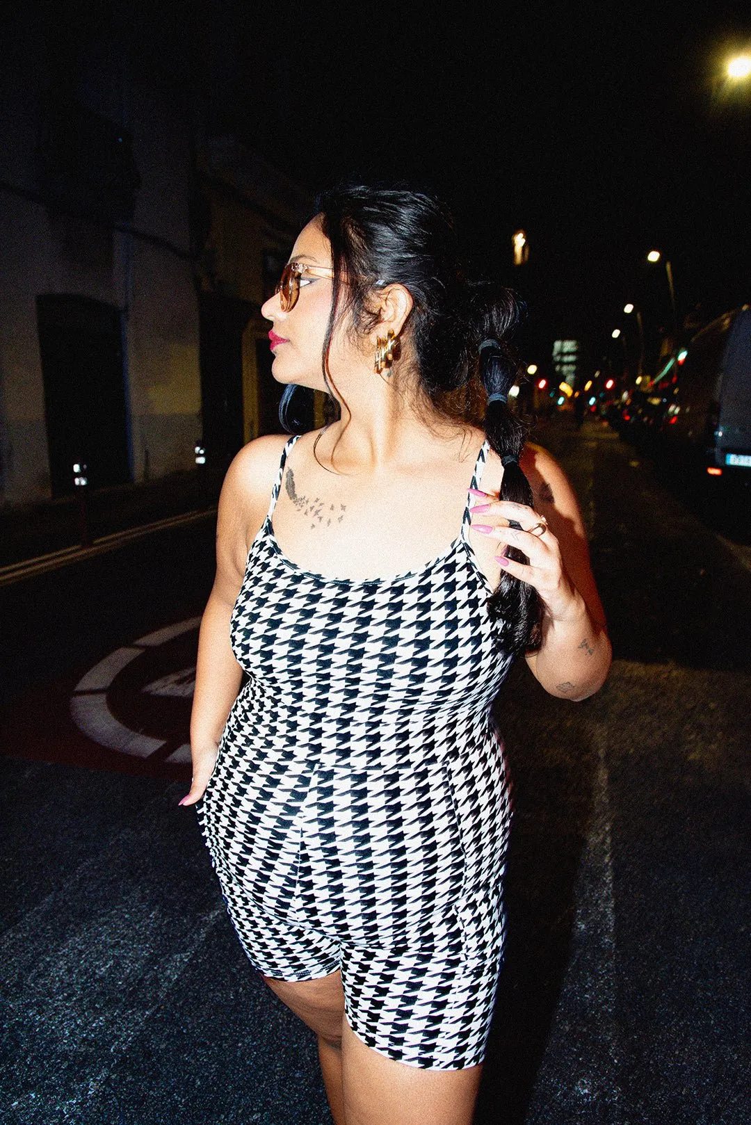 Scoop Vest Playsuit with pockets in Houndstooth Print sold by Manners London product image thumbnail 3