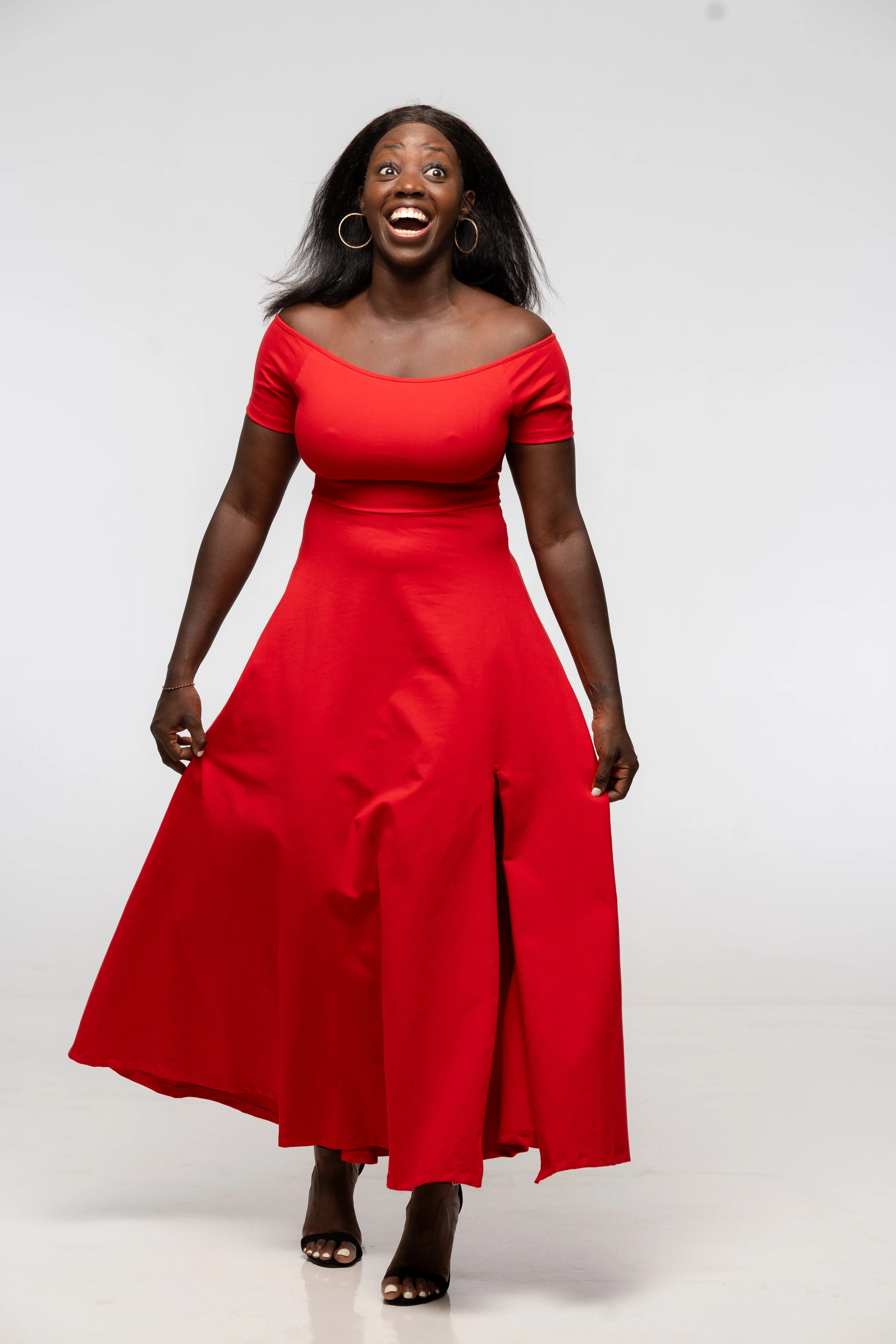 Bardot Midi A-Line Dress in Pomegranate Red sold by Manners London product image thumbnail 2