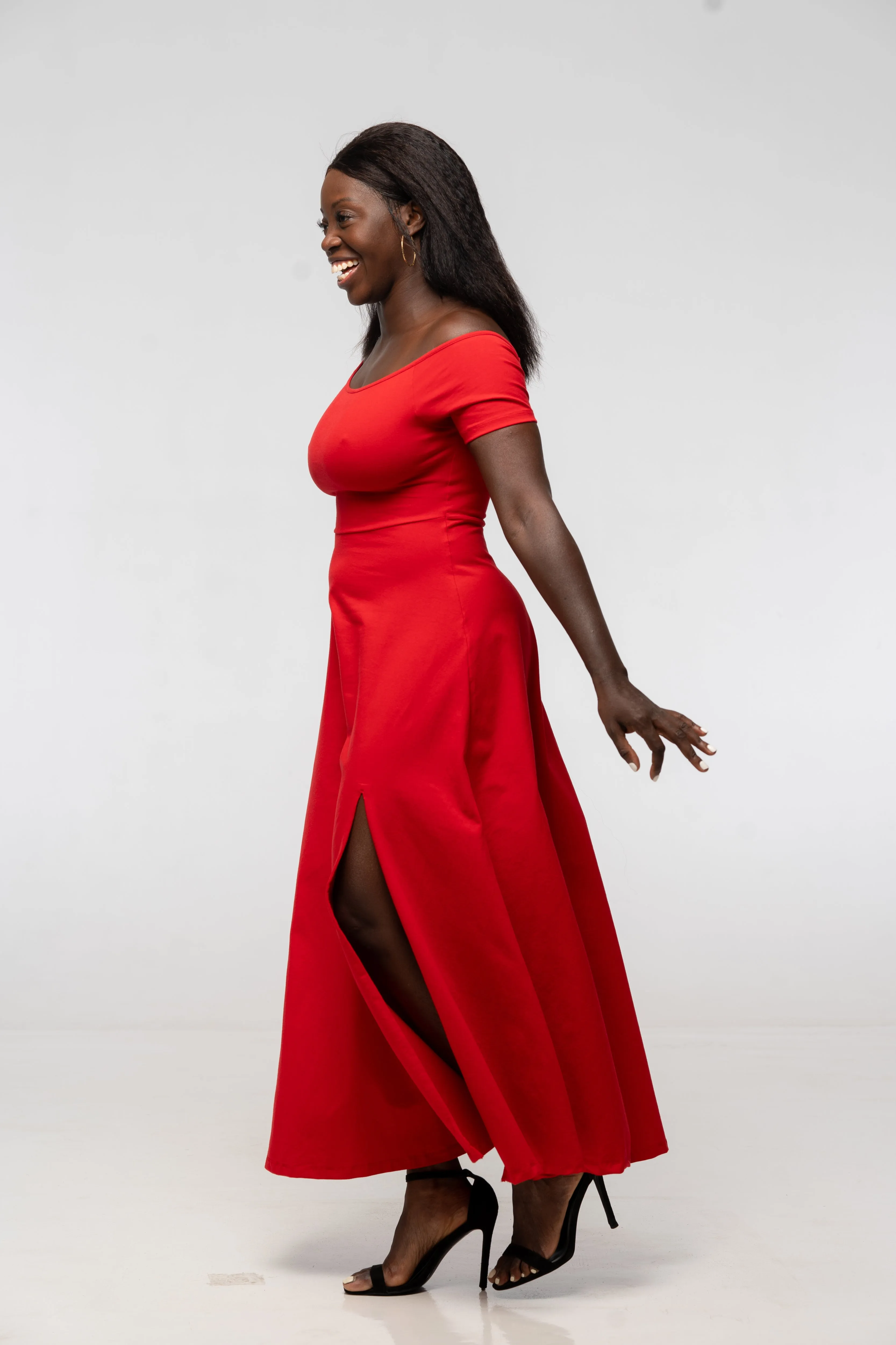 Bardot Midi A-Line Dress in Pomegranate Red sold by Manners London product image thumbnail 3