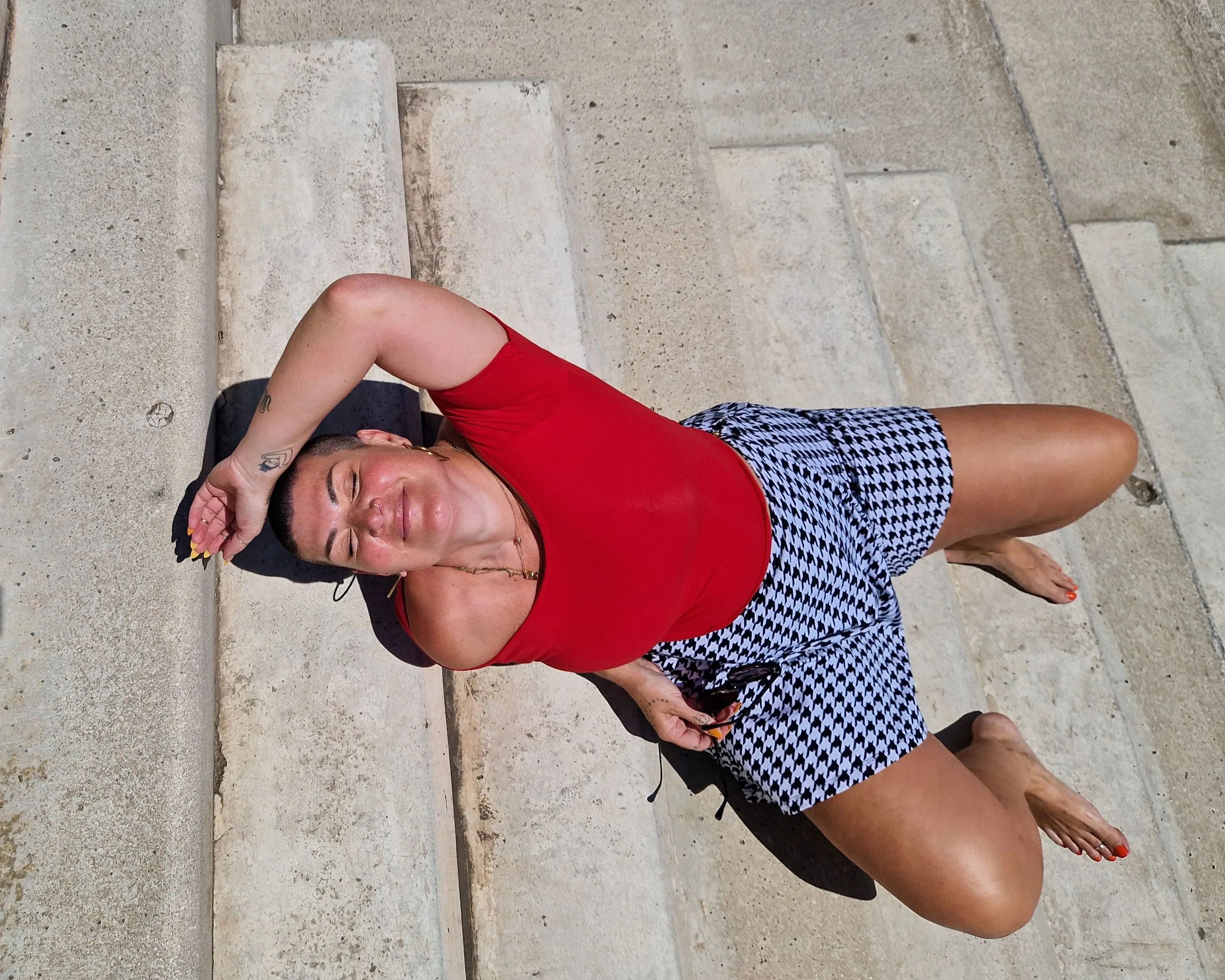 Bardot Short Sleeve Mid Crop Top in Pomegranate Red sold by Manners London product image thumbnail 4