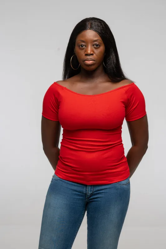 Bardot Short Sleeve Full Length Top in Pomegranate Red sold by Manners London